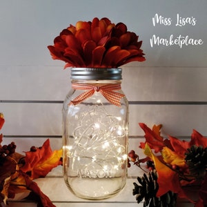 Fall Centerpiece, Mason Jar Centerpiece, Mason Jar, Mason Jars, Fall Table Decor, Mason Jar Decor, Fall Decor, Fairy Light, Fall Party Decor