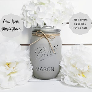 Mason Jar Centerpiece, Mason Jar Decor, Mason Jar, Painted Mason Jar, Wedding Centerpiece, Rustic Wedding Decor, Wedding Table Decor