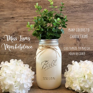 Mason Jar Centerpiece, Mason Jar Decor, Painted Mason Jar, Mason Jar, Table Decor, Rustic Wedding Decor, Farmhouse Decor, Table Centerpiece