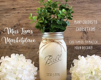 Mason Jar Centerpiece, Mason Jar Decor, Painted Mason Jar, Mason Jar, Table Decor, Rustic Wedding Decor, Farmhouse Decor, Table Centerpiece