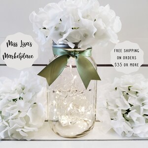 Mason Jar Centerpiece, Fairy Lights, Lanterns, Mason Jar Decor, Mason Jars, Wedding Centerpiece, Baby Shower Decor, Rustic Wedding Decor