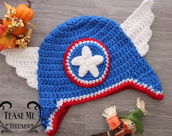Captain America Crochet Hat_ Avengers Hat_ Captain America Costume Hat
