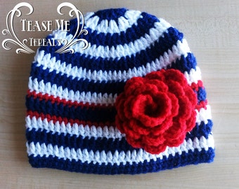 Girls Nautical Crochet Hat_Nautical Beanie_Winter Girls Nautical Hat