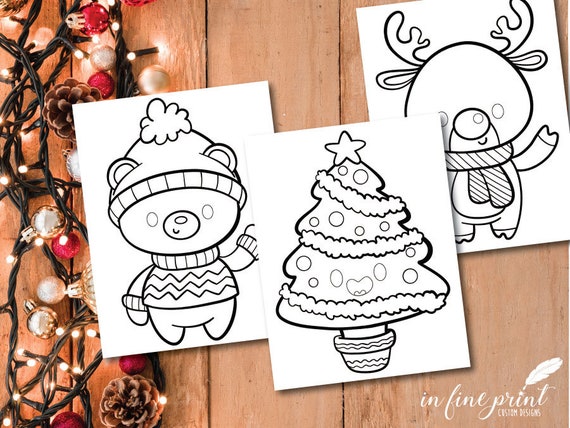 Christmas Coloring Page Set of 8 // 8.5x11 Print // Instant