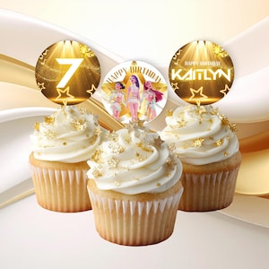 Kpop Girls Cupcake Toppers | Editable Golden Tags | Printable Birthday Template | Digital Download