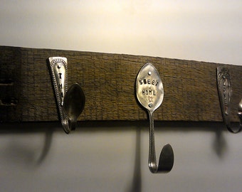 personalized wood spoon rack out of old silverware