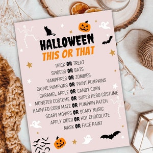 Halloween This or That Printable, Kids Halloween Games, Halloween Games for Classroom, Halloween Party Kids Activity, Printable Halloween