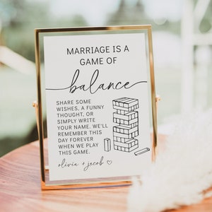 Jenga Guest Book Sign | Marriage is a Game of Balance Sign | Wedding Guest Book | Printable Sign | Editable Template