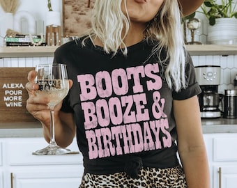 Camisas de cumpleaños de Nashville, botas, bebidas alcohólicas y cumpleaños, camisas de cumpleaños grupales, vacaciones para niñas de Nashville, trajes de cumpleaños occidentales