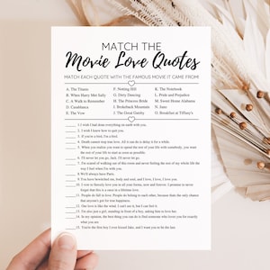 Modern Movie Love Quotes Game | Bridal Shower Game Printable | Printable Bridal Shower Games