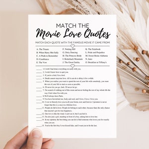 Modern Movie Love Quotes Game | Bridal Shower Game Printable | Printable Bridal Shower Games