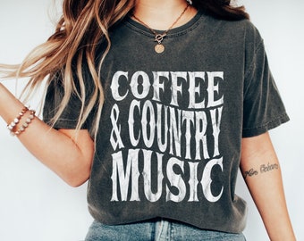 Camisa country, café y música country, camiseta de concierto country, camiseta de concierto Comfort Colors, camiseta de música country vintage, camisa occidental