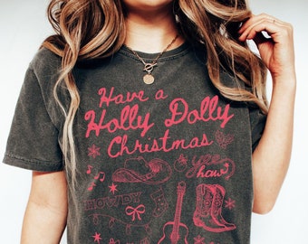 Comfort Colors Western Christmas Shirt Holly Dolly Christmas Shirt Nashville Christmas Tee Cowgirl Christmas Country Christmas Retro