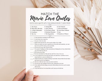 Modern Movie Love Quotes Game | Bridal Shower Game Printable | Printable Bridal Shower Games