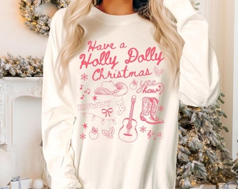 Camisa de Natal Western Comfort Colors Holly Dolly Camisa de Natal Nashville Natal Manga Longa Cowgirl Natal Country Natal Retro