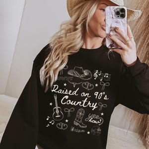 Raised on 90s Country Sweatshirt, Coquette 90&#39;s Country Crewneck, Nashville Sweatshirt, Country Music Lover Gift, Country Concert Shirt