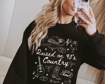 Raised on 90s Country Sweatshirt, Coquette 90's Country Crewneck, Nashville Sweatshirt, Country Music Lover Gift, Country Concert Shirt