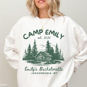 Lager Junggesellinnenabschied Sweatshirts, Benutzerdefinierte Kabine Bachelorette, Berg Brautparty, Outdoorsy Bach Party, Wandern Junggesellinnenabschied Rundhalsausschnitt