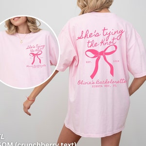 Coquette Bow Bachelorette Shirts, Bachelorette Party, Custom Bachelorette Shirts, Shes Tying the Knot Bridal Party, Girly Bow Bachelorette