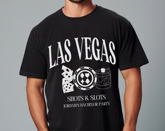 Camisas de despedida de soltero, despedida de soltero en Las Vegas, tiros y tragamonedas, camisetas de soltero personalizadas, camisas de soltero divertidas, colores cómodos para hombres