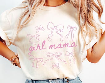Comfort Colors Girl Mama Shirt Cute Mom Shirt Coquette Bow Mama TShirt Girly Gift for Mom Mothers Day Gift Aesthetic Mom Shirt