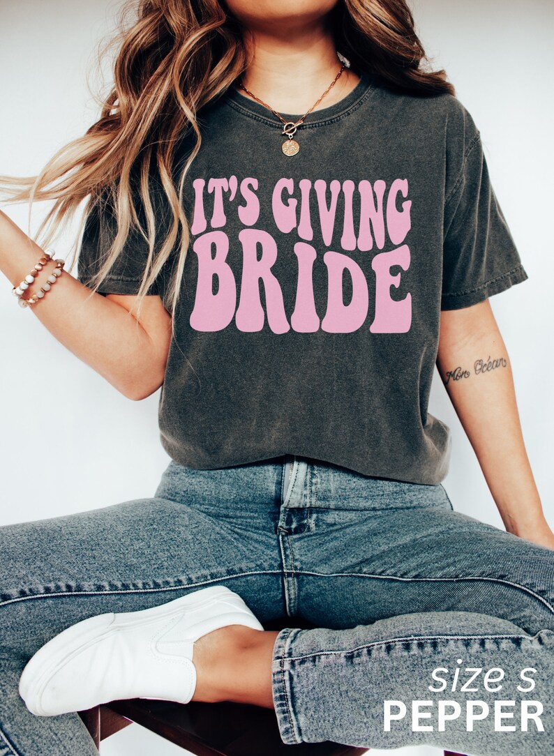 Gift for Bride, Funny Bride Shirt, Engagement Gift, Its Giving Bride, Retro Groovy Bride Tee, Funny Bride gift, Bachelorette Gift for Bride Pepper