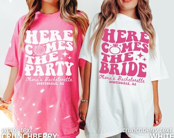 Bachelorette Party Shirts, Retro Groovy Here Comes the Bride, Retro Bachelorette, Custom Bachelorette Tees, Bridal Party, Comfort Colors
