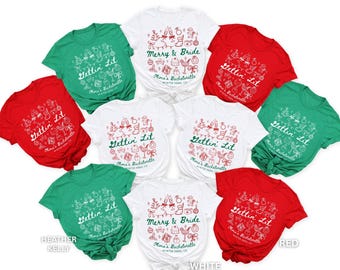 Christmas Bachelorette Party Shirts, Merry and Bride, Christmas Bridal Tees, Custom Bachelorette Shirts, Christmas Wedding, Winter Bach
