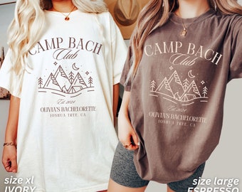 Camisas de despedida de soltera, camisas de despedida de soltera de camping, club Camp Bach, camisas de despedida de soltera personalizadas, despedida de soltera de lujo personalizada