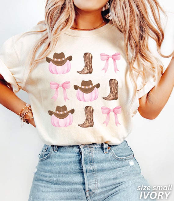 Western Fall Shirt, Coquette Bow Aesthetic, Cowgirl Halloween Shirt, Pumpkin Tee, Fall Graphic Tee, Fall Bow Shirt, Comforts Color Shirt