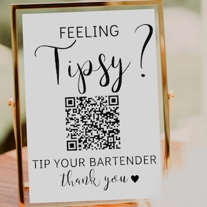 QR-code tekensjabloon | Tip uw barmanteken | Scannen naar betaalbord | Virtueel betalingsbord | Bruiloft open bar teken | Virtueel fooienpotje