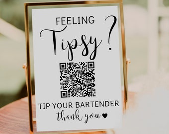 QR-code tekensjabloon | Tip uw barmanteken | Scannen naar betaalbord | Virtueel betalingsbord | Bruiloft open bar teken | Virtueel fooienpotje