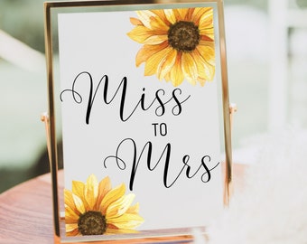 Sunflower Bridal Shower Sign | Miss to Mrs Bridal Shower Decoration | Printable Bridal Sign