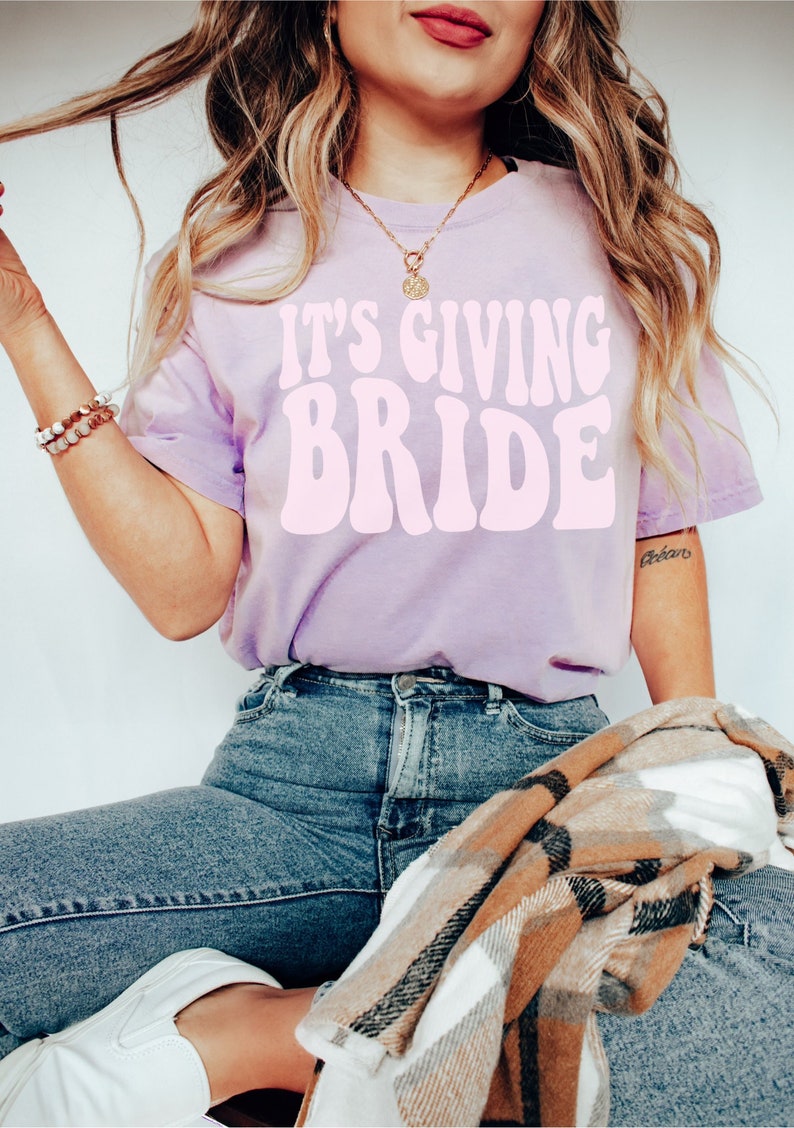 Gift for Bride, Funny Bride Shirt, Engagement Gift, Its Giving Bride, Retro Groovy Bride Tee, Funny Bride gift, Bachelorette Gift for Bride Orchid