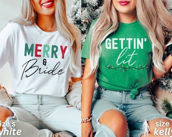 Christmas Bachelorette Party, Bachelorette Party Shirts, Merry and Bride, Christmas Bride Shirt, Winter Bachelorette, Winter Wedding