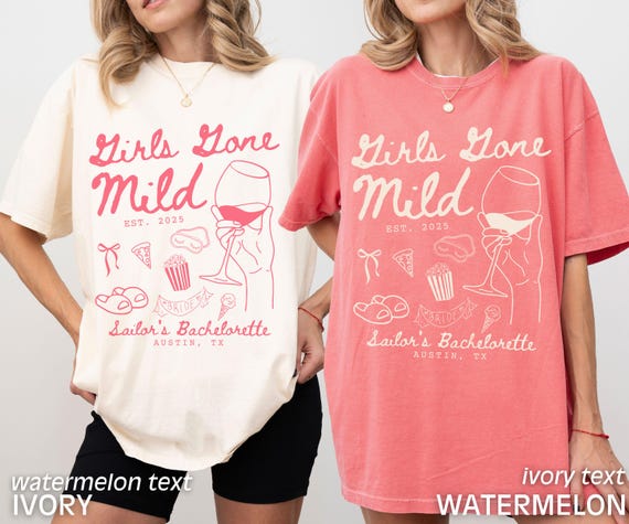 Custom Bachelorette Party Shirts Girls Gone Mild Slumber Party Bachelorette Spa Bachelorette Girls Night In Sleepover Bach Bridesmaid Shirts