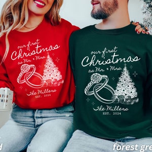カスタムカップルクリスマススウェットシャツ、クリスマスカップルスウェットシャツ、結婚して初めてのクリスマス、ミスターとミセスのカスタムパーソナライズされた名前のギフト