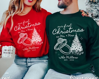 Custom Couples Christmas Sweatshirts, Christmas Couples Sweatshirts, First Christmas Married, Mr and Mrs Custom Personalized Name Gift