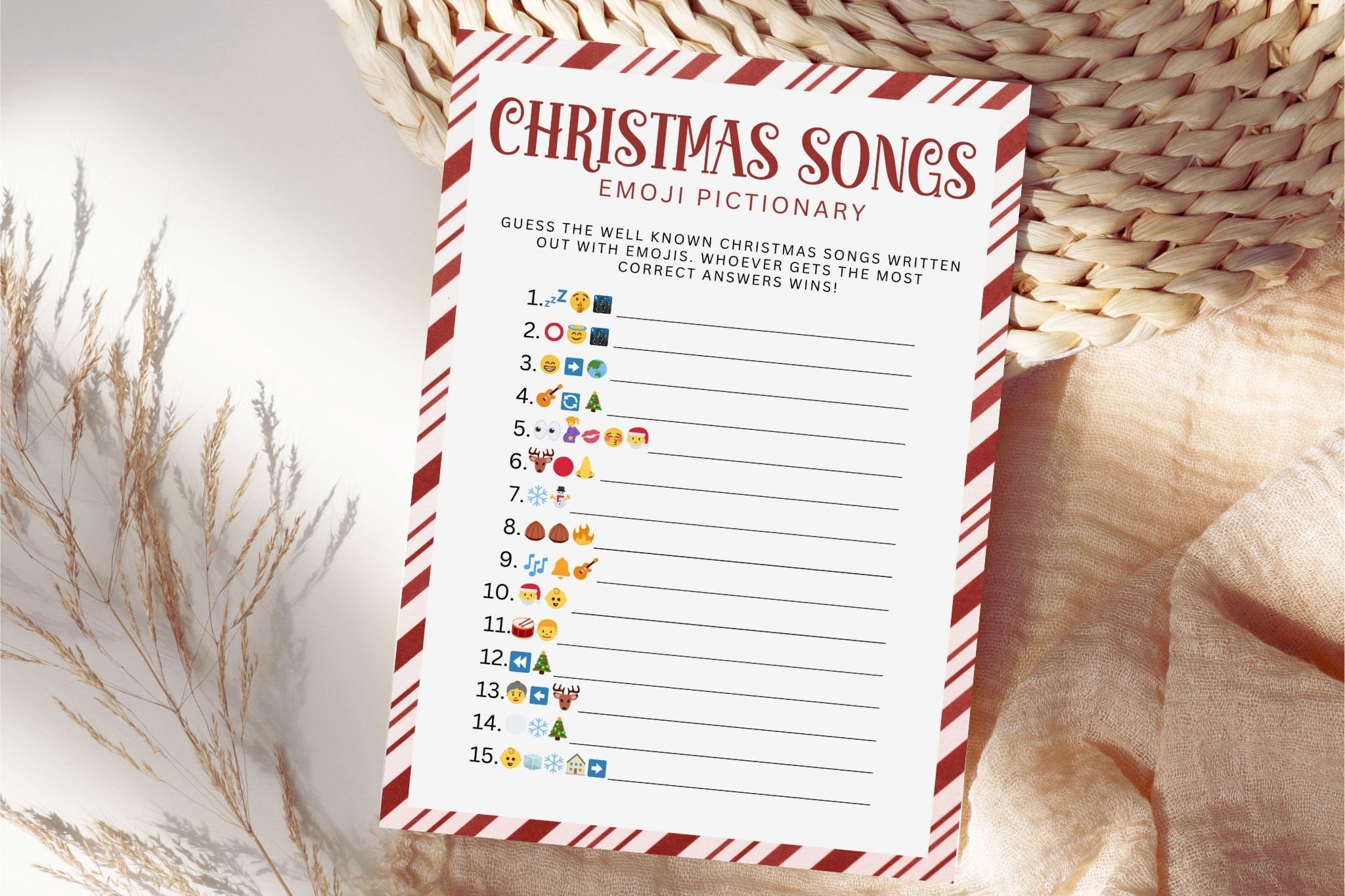 Christmas Emoji Game, Christmas Songs Emoji Pictionary, Christmas Printable Game, Holiday Game, Printable Christmas Game, Instant Download