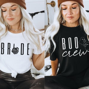 Halloween Bachelorette Party Shirts, Skeleton Bride Tee, Boo Crew Bridesmaids TShirts, Spooky Bach Party Tees, Halloween Bride image 1
