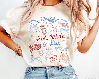 Pregnancy Announcement Shirt, 4th of July Pregnancy Shirt, Red White and Due, Patriotic Maternity Tee, July Fourth Shirt for Mom to Be