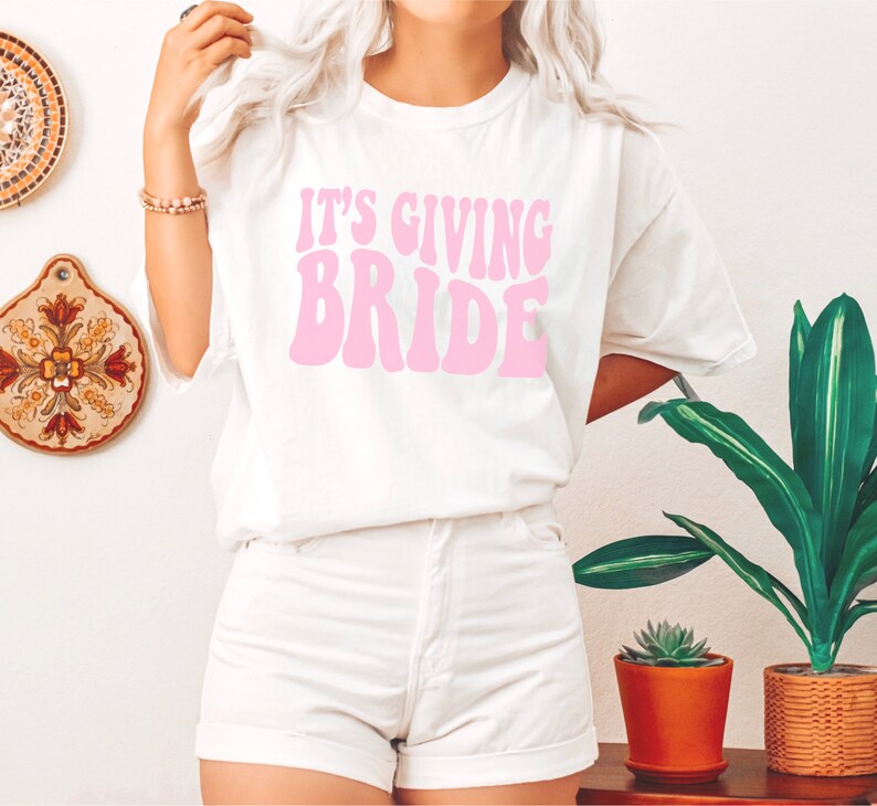 Gift for Bride, Funny Bride Shirt, Engagement Gift, Its Giving Bride, Retro Groovy Bride Tee, Funny Bride gift, Bachelorette Gift for Bride White