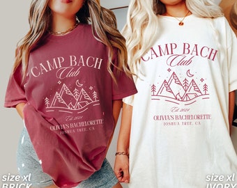 Camisas de despedida de soltera, camisas de despedida de soltera de camping, club Camp Bach, camisas de despedida de soltera personalizadas, despedida de soltera de lujo personalizada