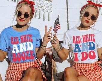 Fourth of July Bachelorette Shirts, Funny Bachelorette Party Tees, Retro Bachelorette, 4th of July Bride, July 4th Crew, Red White and I Do