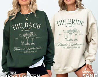 Junggesellinnenabschied-Shirts, The Bach Club Bachelorette Rundhalsausschnitt, kundenspezifische Bachelorette-Sweatshirts, personalisierter Luxus-Bach, Cocktailclub