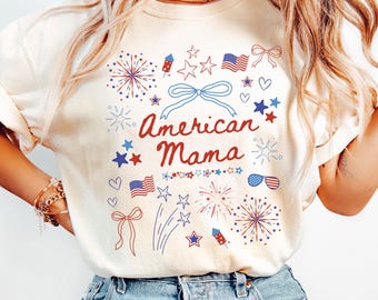 Chemise maman couleurs confort 4 juillet, maman américaine, chemise fête de l'indépendance avec nœud coquette, t-shirt maman patriotique, chemise 4 juillet pour maman