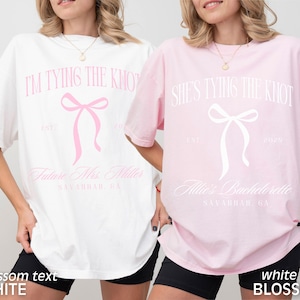 Custom Bachelorette Party Shirts Coquette Bow Bachelorette Shes Tying the Knot Bachelorette Custom Girly Bridal Party Shirts Comfort Colors