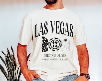 Camisas de despedida de soltero, despedida de soltero en Las Vegas, tiros y tragamonedas, camisetas de soltero personalizadas, camisas de soltero divertidas, colores cómodos para hombres