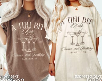 Funny Birthday Shirts, Espresso Martini Group Birthday Tees, A Tini Bit Older, Custom Birthday Shirts, Comfort Colors