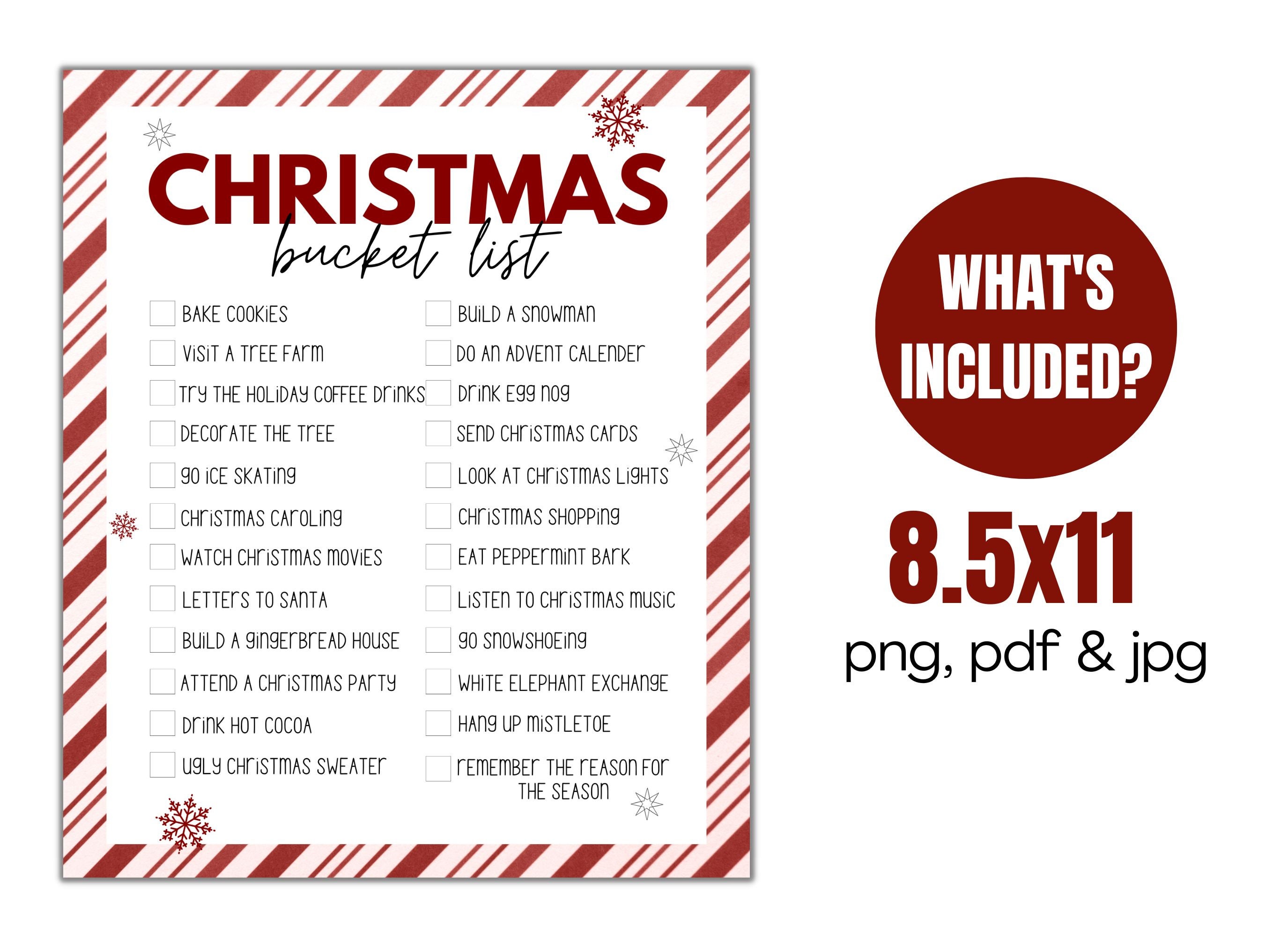 Free Printable Christmas Bucket List with Christmas Activities